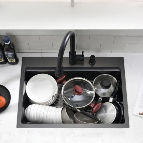 26 inch Black Drop in Kitchen Sink (26"L x 19"W x 10"D / Black（26*19 ）)