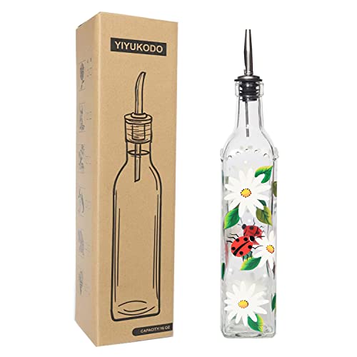 17oz Hand Painted Glass Olive Oil Bottle (Daisy)