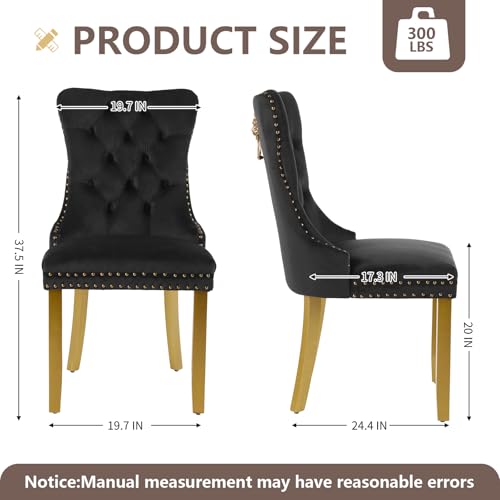 Black Velvet Dining Chairs Set of 2 (Classic Black)