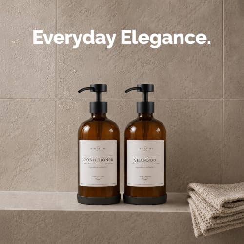 Amber Glass Soap Dispenser Set (Amber Bottle / Matte Black Flat Pump)