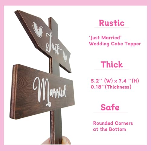Just Married Cake Topper Rustic Wedding Cake Topper Double