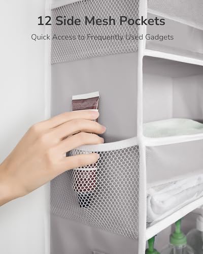 Over The Door Organizer with 6 Large Pockets 12 Side Pockets (Light Gray / 1 Pack)
