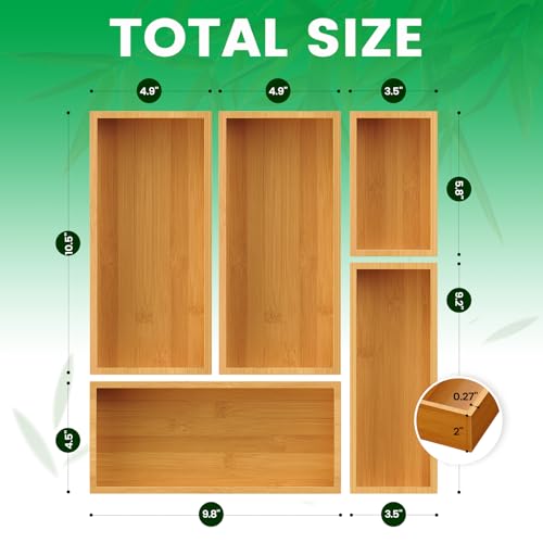 Bamboo Drawer Organizer Set (5 Compartments)