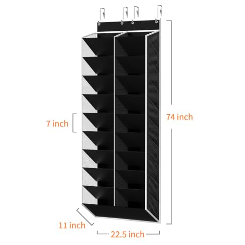 20 30 Pairs Over the Door Shoe Organizer (Black-1 Pack of 20 Pockets)