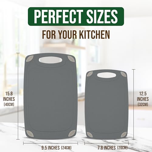 2 Piece Reversible Cutting Board Set Made with Natural Wheat Straw Fiber (Dark Gray)