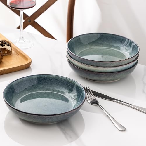 8.5’’ Ceramic Pasta Bowls Set of 4 (Set of 4 / Ceylon Blue)