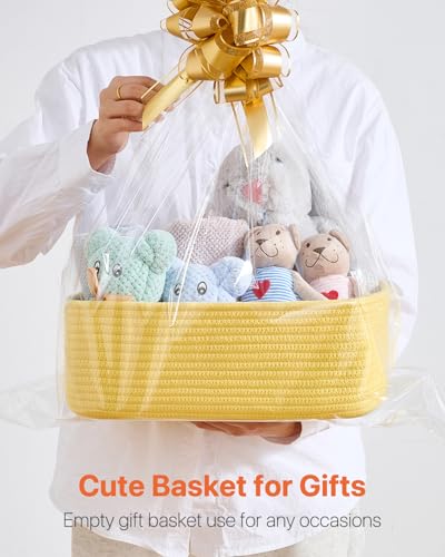 Small Woven Storage Basket for Organizing (Yellow / 13.5"L x 9.5"W x 5"H)