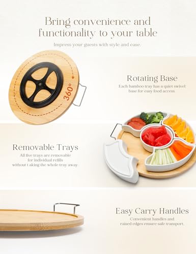 Ceramic Divided Serving Dishes with 360°Rotatable Bamboo Tray and Handles