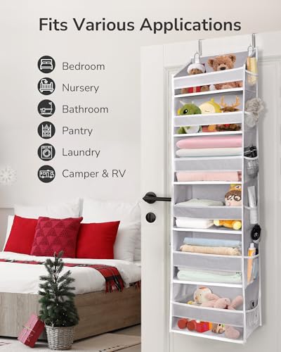 Over The Door Organizer with 6 Large Pockets 12 Side Pockets (Light Gray / 1 Pack)