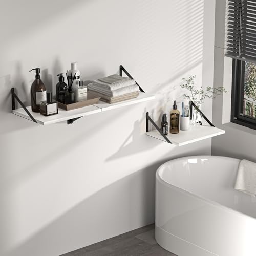 16W x 12D Deep Floating Shelves Set of 2 White (White With Black Metal Bracket / 16wx12dx5.8h)