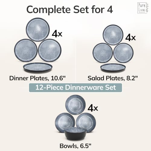 12 Piece Stoneware Dinnerware Set for 4 (Dark / Smoke Blue / Set for 4 (12pcs))