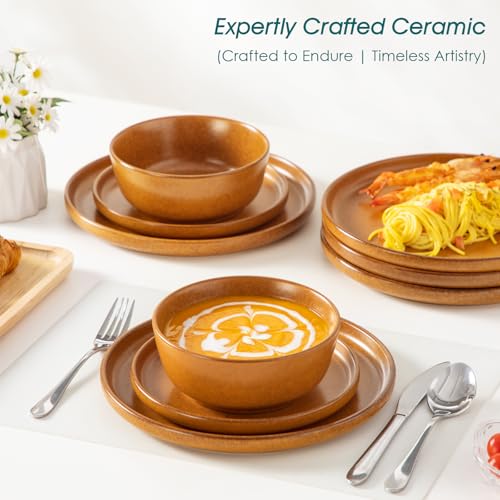 Plates and Bowls Sets (Caramel Yellow / 18 Pcs (Service for 6))