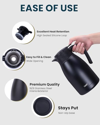 51Oz Stainless Steel Thermal Coffee Carafe with Lid (Black / 50.7 Ounces)