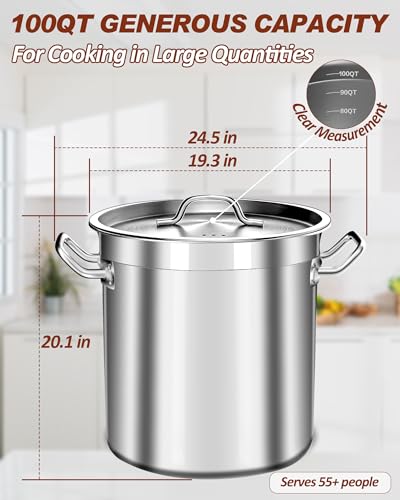 100 Quart Stainless Steel Stock Pot with Lid (100 Quarts)