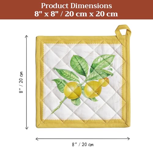 Pot Holders 100% Cotton Potholders (004 - Limoncello / 8" x 8" (Pot Holder Pack of 2))