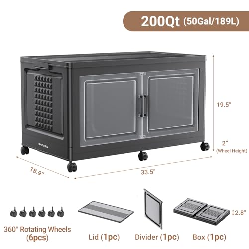 50Gal XL Stackable Storage Bins Foldable Box Cabinet for Home (Black / 200QT-1Pack)