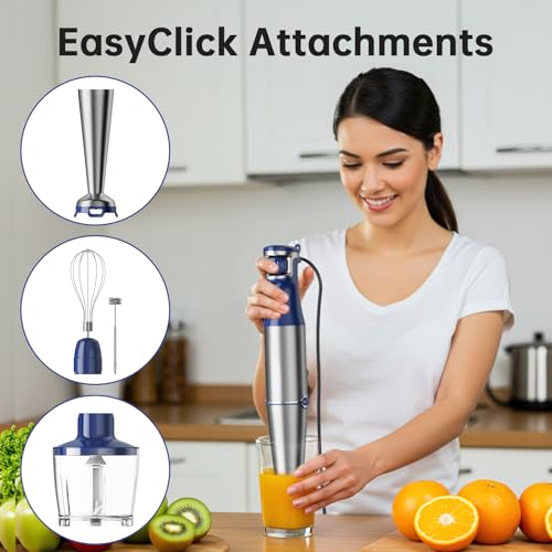 Immersion Blender Handheld 5 in 1 Hand Blender Set 1100W Heavy Duty (Navy Blue / 5 in 1)
