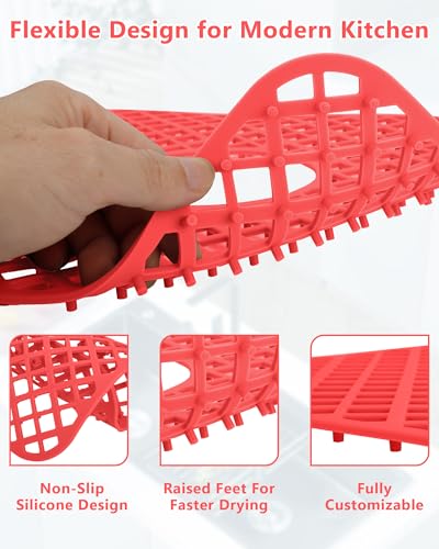 2 Pack Silicone Sink Protectors for Kitchen Sink (Red)