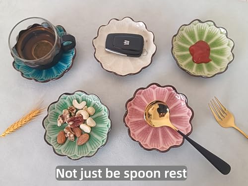 Ceramic Spoon Rest for Stove Top (Cracks Deco, Pink)