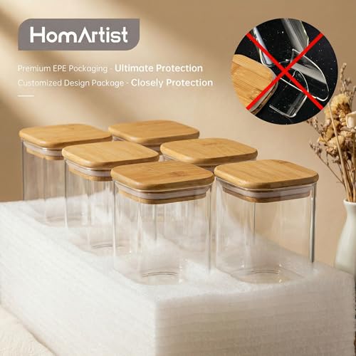 Square Glass Storage Containers with Bamboo Lids for Pasta & Flour (5 Count)