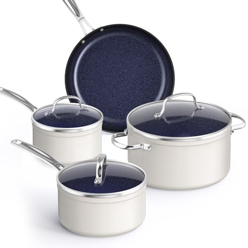 Healthy Duralon Blue Ceramic Nonstick Coated 7pc Cookware Set (7 PC / Vanilla Cream)