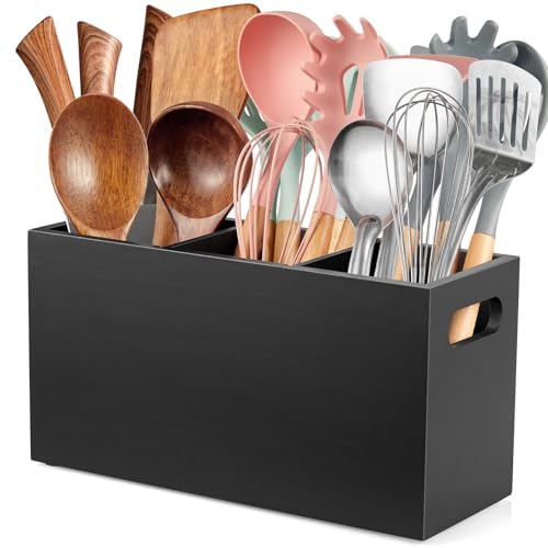 Black Kitchen Utensil Holder for Countertop (Black / 3 Compatment)