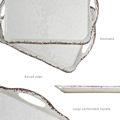 Vintage White Large Serving Tray with Handles (2 Count)