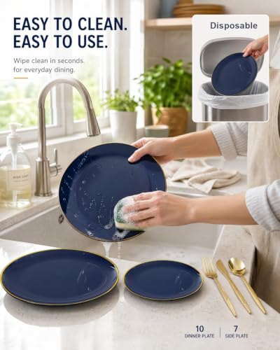 200 Pieces Blue Plastic Plates (Blue / 200 PCS)