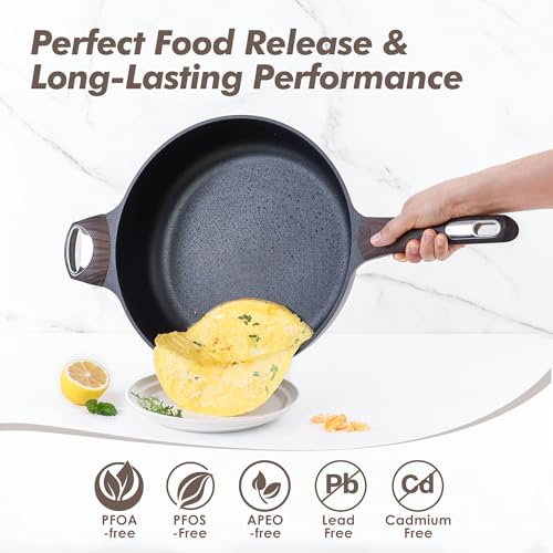 Nonstick Frying Pan Skillet with Lid (5QT / 12IN / Classic Black)