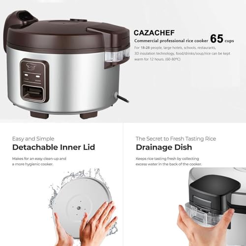 13.8 QT Large Commercial rice cooker 65 cups cooked 32 cups uncooked rice Commercial Electiric Rice Warmer for 18 (13L Rice Cooker)