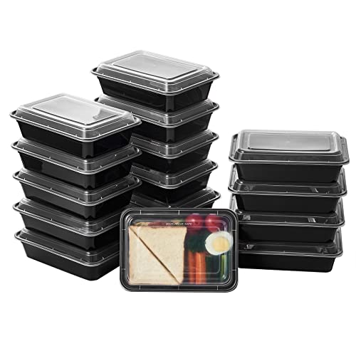 32 oz 50Pack Plastic Meal Prep Food Storage Containers with Lids Reusable 1 Compartment To Go Lunch Box Black Extra Large &Thick Microwave Freezer Safe BPA Free Stackable (32S-50)