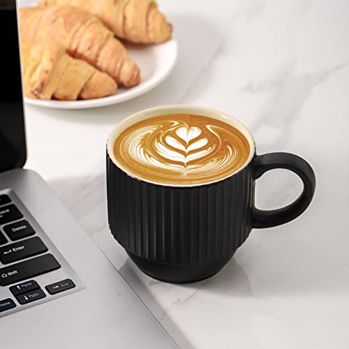 Black Coffee Mug Porcelain Set of 4 with Rack (Matte Black / 12 Ounces)