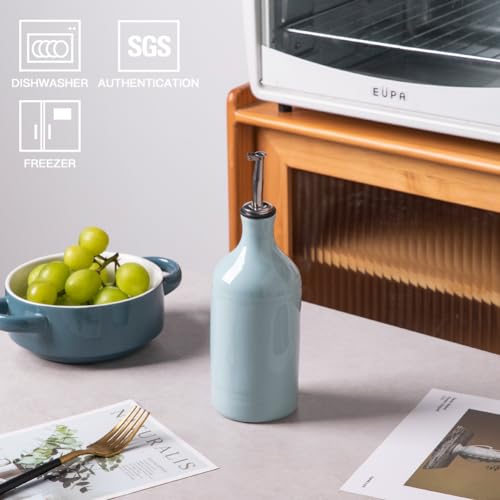 Sweejar Ceramic Olive Oil Dispenser Bottle (15.5 oz, Set of 1 / Light Blue)