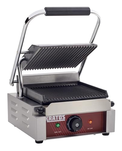 Commercial Electric Panini Sandwich Grill with Grooved Plates (Small w/ Grooved Plates)