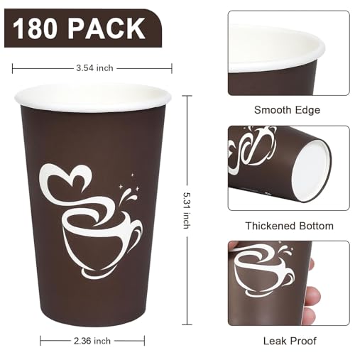 16 oz 180 Count Paper Coffee Cups Disposable Hot Coffee Cups Brown (Brown / 16OZ-180 Pack)