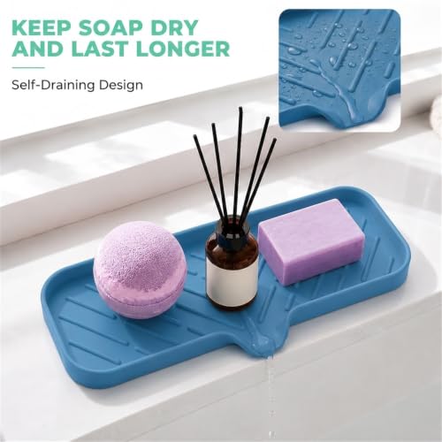 Silicone Soap Dish with Drain Spout (Lichen Blue / L(12"×4"))