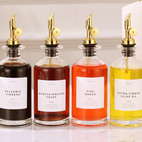 Glass Olive Oil Cruet Set (350ml, Set of 4 Bottles / Gold)