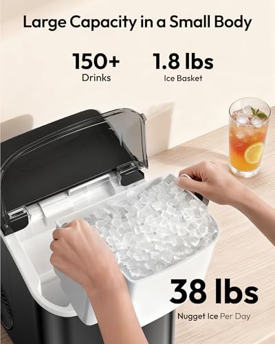 Nugget Ice Maker Countertop with Handle (Black)