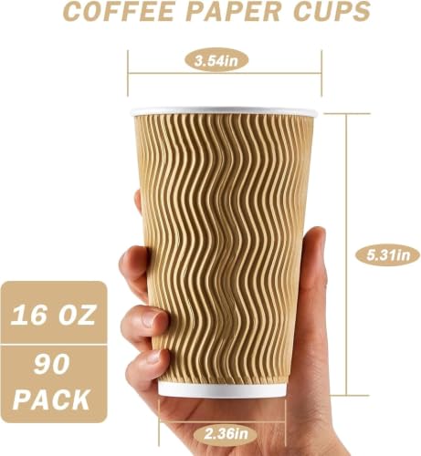 90 Pack 16 oz Disposable Paper Coffee Cups Insulated Champagne (Champagne / 16 oz)