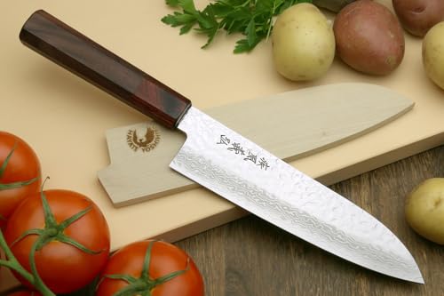 VG10 46 Layers Hammered Damascus Santoku Japanese Multipurpose Chef Knife (7" / Silver)
