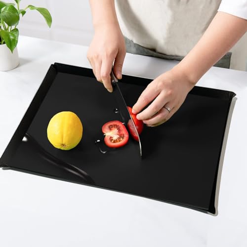 Flexible Plastic Cutting Boards Mats with Lip (Foldable - Black - 3)