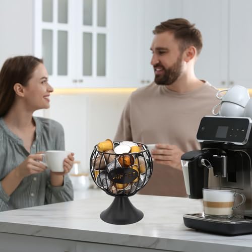 Coffee Pod Storage Organizer K Cup Holder for Counter Metal Storage Basket for Keuring pods Coffee Bar Decor Organizer for Capsule Creamer Black (Black-Small Size / Small)