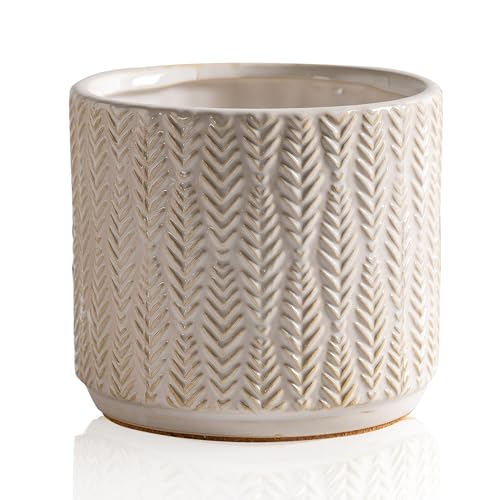 Utensil Holder Rustic Farmhouse Ceramic Utensil Crock for Countertop 5.3 (White)