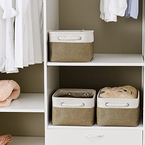 Storage Basket for Shelves (White & Khaki / Medium -13.8Lx9.8Wx6.7H)