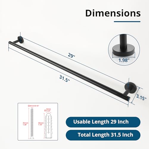 Towel Racks for Bathroom 29 Inch (Matte Black / 31.5" (29" Hanging Length))