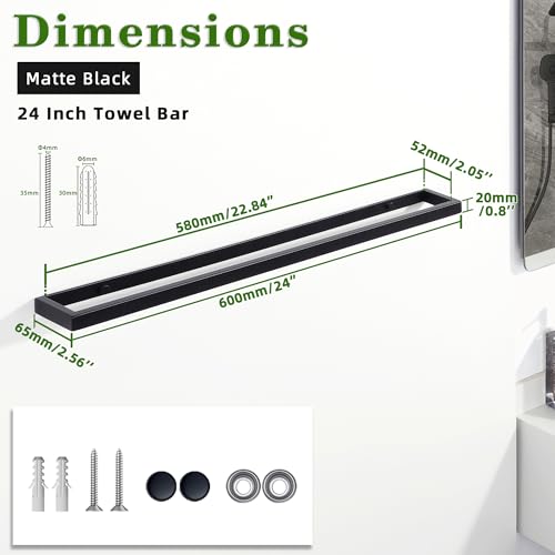 24 Inch Hand Towel Holder Towel Bar for Bathroom Wall Mounted (Black / 24-Inch)