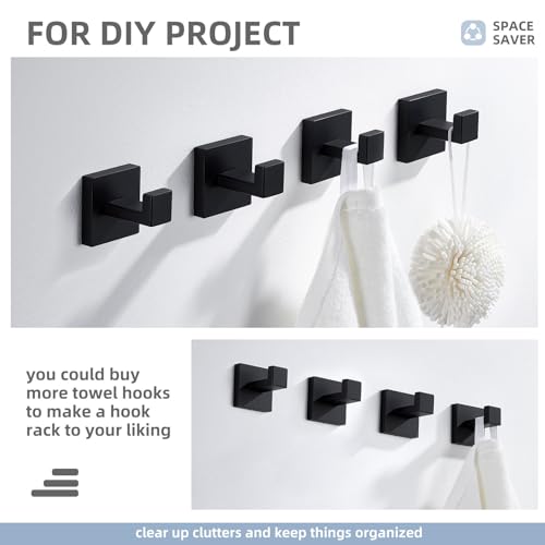 Matte Black Towel Hooks for Bathroom (2 Pack / Matte Black)