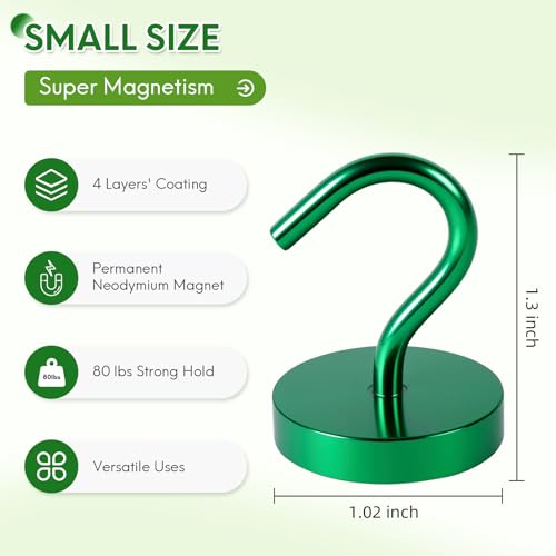 Magnetic Hooks Large Opening (Green / 80lb Magnetic Hooks)