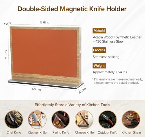 Double Sided Magnetic Knife Rack (Acacia Wood Knife Holder)