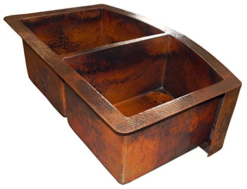 Rounded Apron Front Farmhouse Kitchen Double Bowl Mexican Copper Sink 50